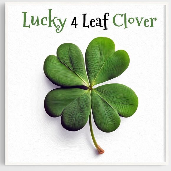 8x8 St. Patricks Day Lucky‎ Four Leaf Clover Watercolor Oil Painting Print - Picture 3 of 3